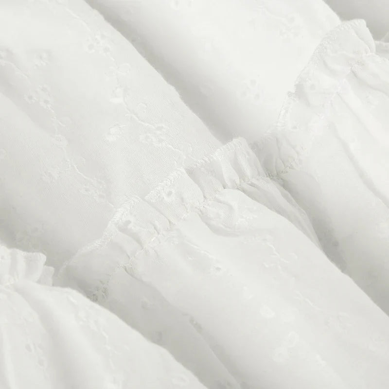 White Cute Layered Skirt Eyelet Embroidery Low Waisted Pleated Skirt Summer Vacation Sweet Style Hotty Miniskirt Y2K