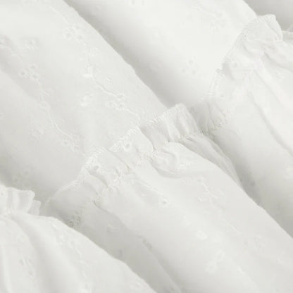 White Cute Layered Skirt Eyelet Embroidery Low Waisted Pleated Skirt Summer Vacation Sweet Style Hotty Miniskirt Y2K