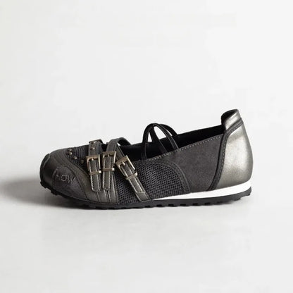 Women's Mary Jane Flat Shoes with Bow Cross Band Soft Bottom Leather Surface Retro Ballet Style Casual Footwear Summer Season