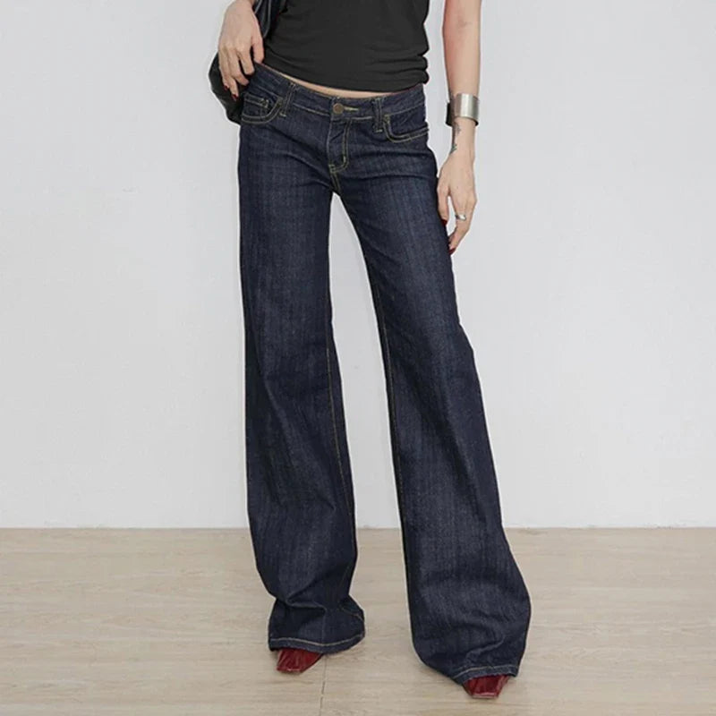 Basic Low Rise Straight Jeans Streetwear y2k Letter Embroidery Baggy Denim Pants Women's Trouser Vintage 2000s Mom Jeans