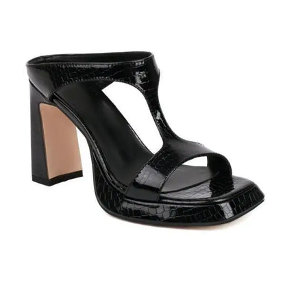 Shoes Ladies' Slippers Square Toe Big Size Low Women Heels High Block Rubber Rome Fabric Slides PU Hoof Shoes Square heel Womens