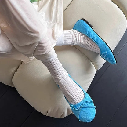 New Round Toe Comfy Walking Ballet Flats Shoes Women Blue Chic Slip On BALLERINA Shoes High Quality