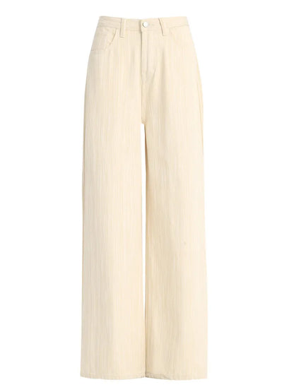 Women‘s Beige Hotsweet Denim Wide Leg Pants Y2K Summer Casual Straight Baggy Jeans Female ’
