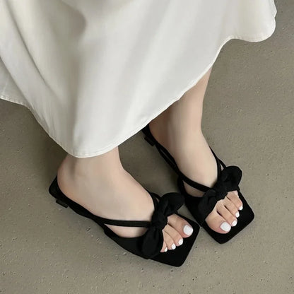 Women Slippers Summer New Luxury Brand Low Heel Sandals Versatile Simple Square Heel Sandals Slides Dress Shoes