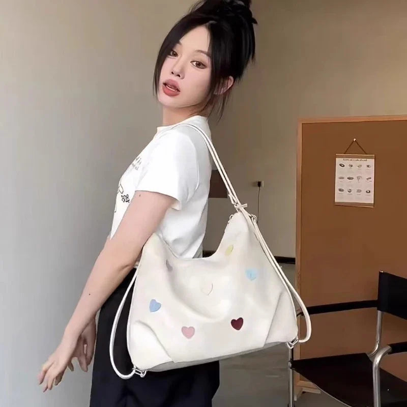 Korean Office Lady Elegant Chic Tote Bags Fashion Y2k Aesthetic Casual Heart Underarm Bag Luxury Design Women Shoulder Handbags