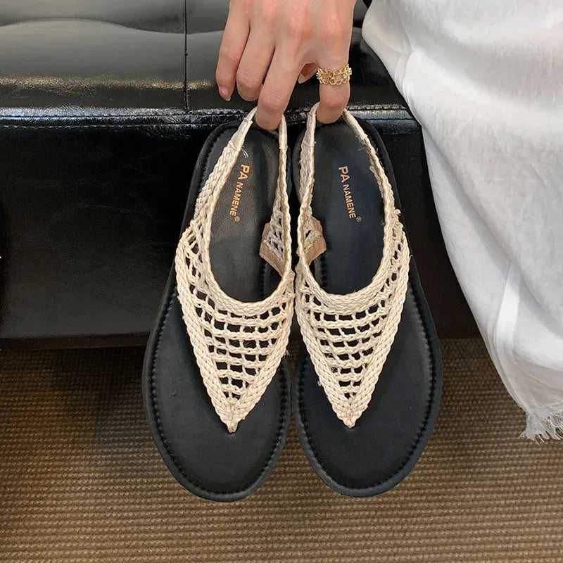 Women Flats Sandals Slides Shoes Summer Beach Luxury Female Flip flops Fashion Round Toe Ladies Flats Sandals Shoes