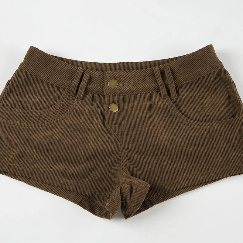 Casual Patchwork Fur Leopard Corduroy Shorts Basic Low-Waisted Shorts Women Autumn Winter Fashion Streetwear Lady