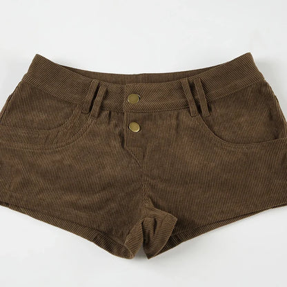 Casual Patchwork Fur Leopard Corduroy Shorts Basic Low-Waisted Shorts Women Autumn Winter Fashion Streetwear Lady
