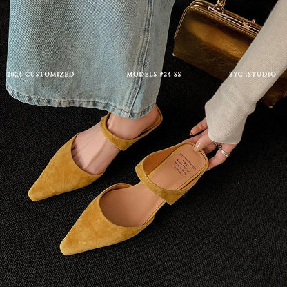 Spring Simple Shoes Woman Real Leather Sheepsuede Soft Flats Basic Style Mules Girls Big Toe Mullers Casual Slippers Daily Wear