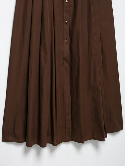 Fashion Brown Sleeveless Long Dress With Belt Round Neck Fashion Pleat Summer Dress Button Elegant Chic Femme Vestidos