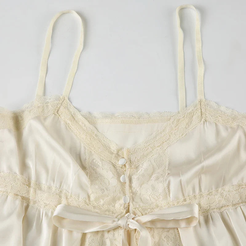 Lace Patchwork Button-up Camisole Fairycore Aesthetic Lace-up Sleeveless Tops Coquette V-neck Corset French Style Vest