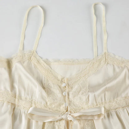 Lace Patchwork Button-up Camisole Fairycore Aesthetic Lace-up Sleeveless Tops Coquette V-neck Corset French Style Vest
