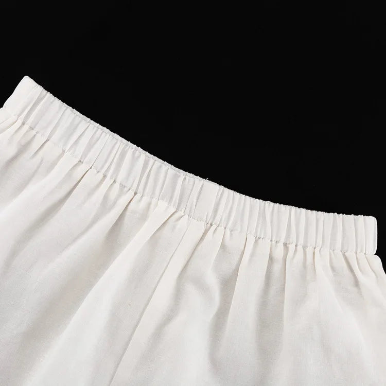 White Ruffle Shorts Sets Square Collar Sleeveless Drawstring Tank Tops+Shorts Summer Casual Simple Suits For Women 2 Piece Set