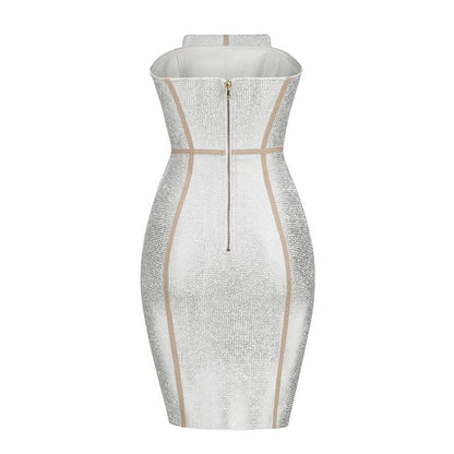 Strapless Corset Panel Rhinestone Bandage Bodycon Mini Dress