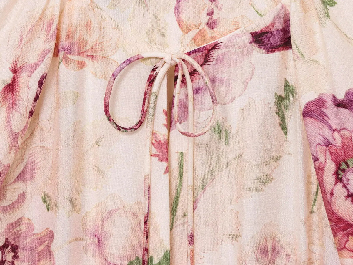 Fashion All-match Puff Sleeve Short Women Dress Round Neck Floral Print Chic New Dress Elegant Summer Woman Clothing