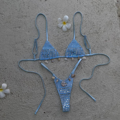 Rhinestones Swimsuit Bikini Swimwear Swimsuit Women Separates Swimwear Two Piece Side Straps Swimsuit Bathing Suit