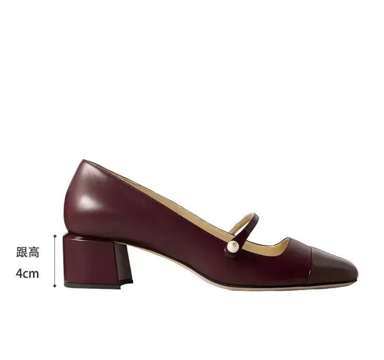 Women's New 4cm Thick High Heels Mary Jane Single Shoes Square Head Shallow Mouth Office Women's Size 34-46 Large Women's Shoes