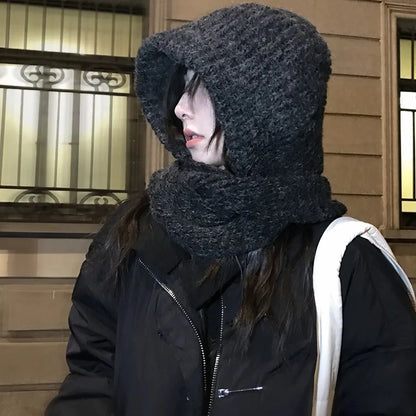 Knitted Beanies Cap For Men&Women Winter Warm Unisex Hooded Hat Neck Collar Scarf Cap Ski Beanie Cold Hats Balaclava Caps Bonnet