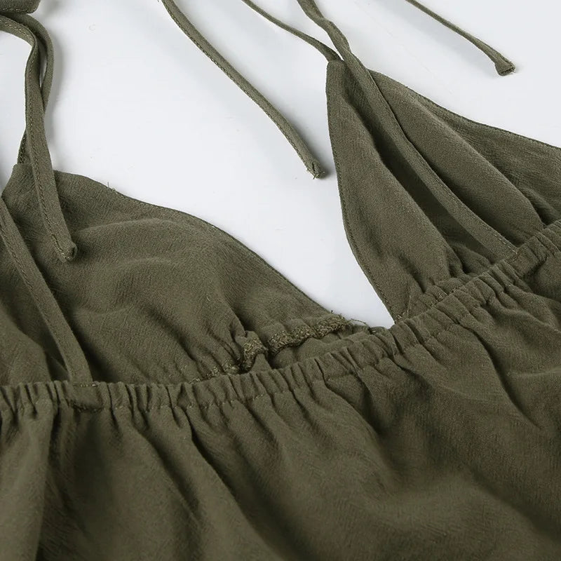 Summer Cotton Linen Short 2 Piece Sets for Women Sexy Spaghetti Strap Tops and Drawstring Short Sets Female Casual Matching Sets