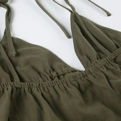 Summer Cotton Linen Short 2 Piece Sets for Women Sexy Spaghetti Strap Tops and Drawstring Short Sets Female Casual Matching Sets
