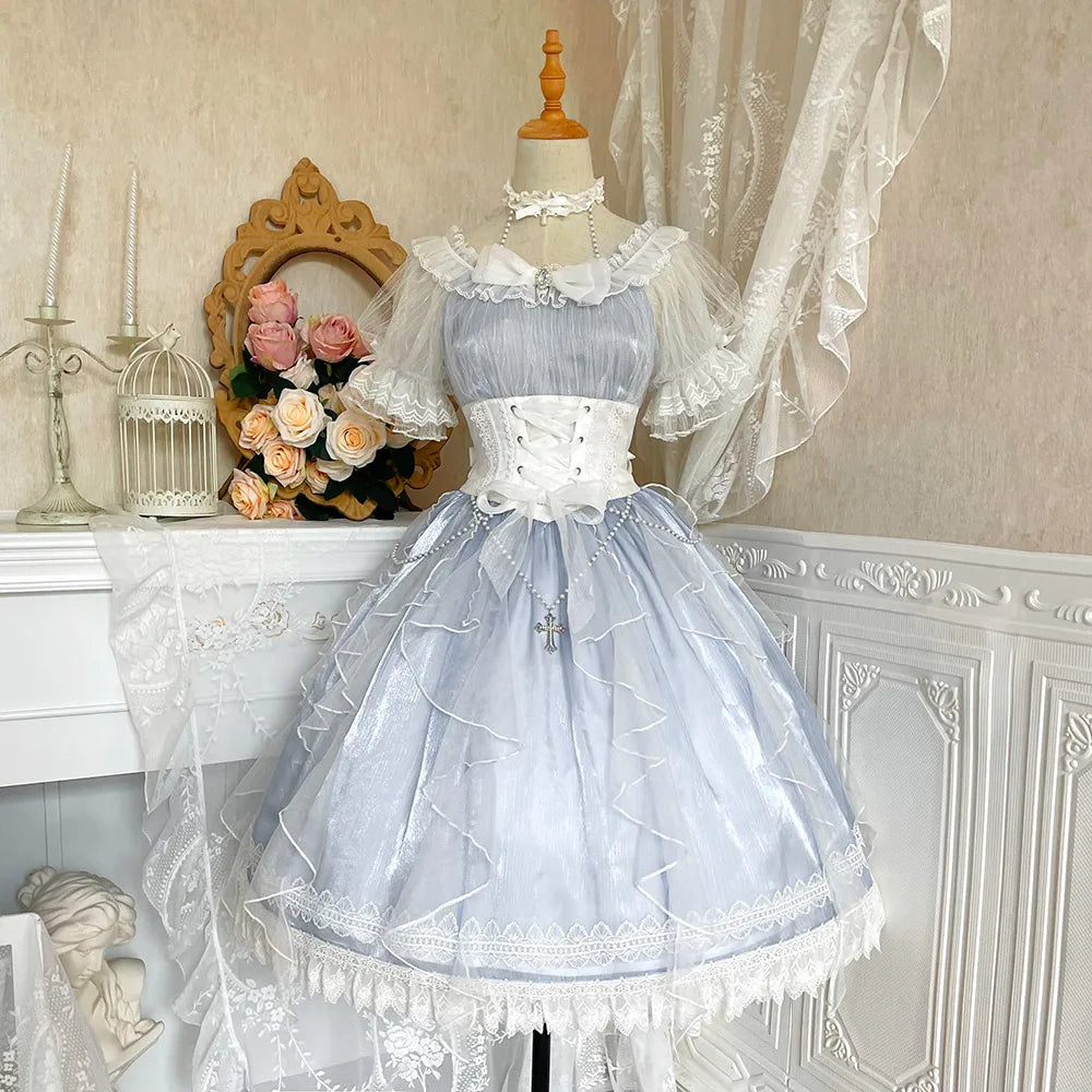NEW Original Gorgeous Tea party Lolita OP short-sleeved dress Lolita Princess Dress Elegant Fairy maiden lace dress