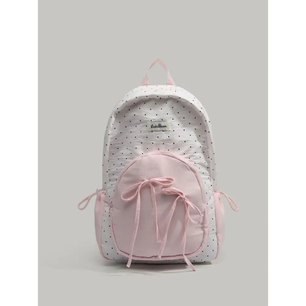 Patchwork Contrast Color Dot Bow Backpack Woman Kawaii Cute Y2K Aesthetic Sweet Schoolbag Ladies High Capacity Chic Mochila 2025