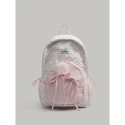 Patchwork Contrast Color Dot Bow Backpack Woman Kawaii Cute Y2K Aesthetic Sweet Schoolbag Ladies High Capacity Chic Mochila 2025
