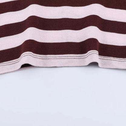 Women's Spring Fashion Versatile Round Neck Striped Short Pullover Top Female Elegant High Street Casual Long Sleeve Top