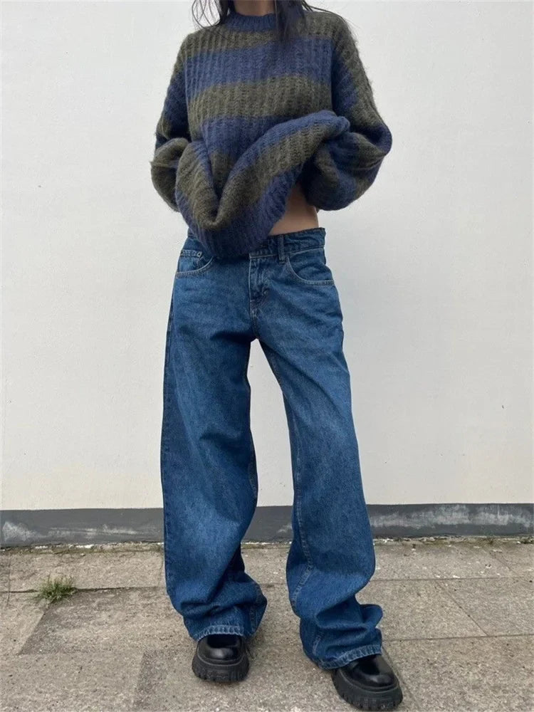 Women's American Street Style Wide Leg Jeans Summer Young Girl Street Straight Bottoms Vintage Baggy Trousers Female Denim Pants