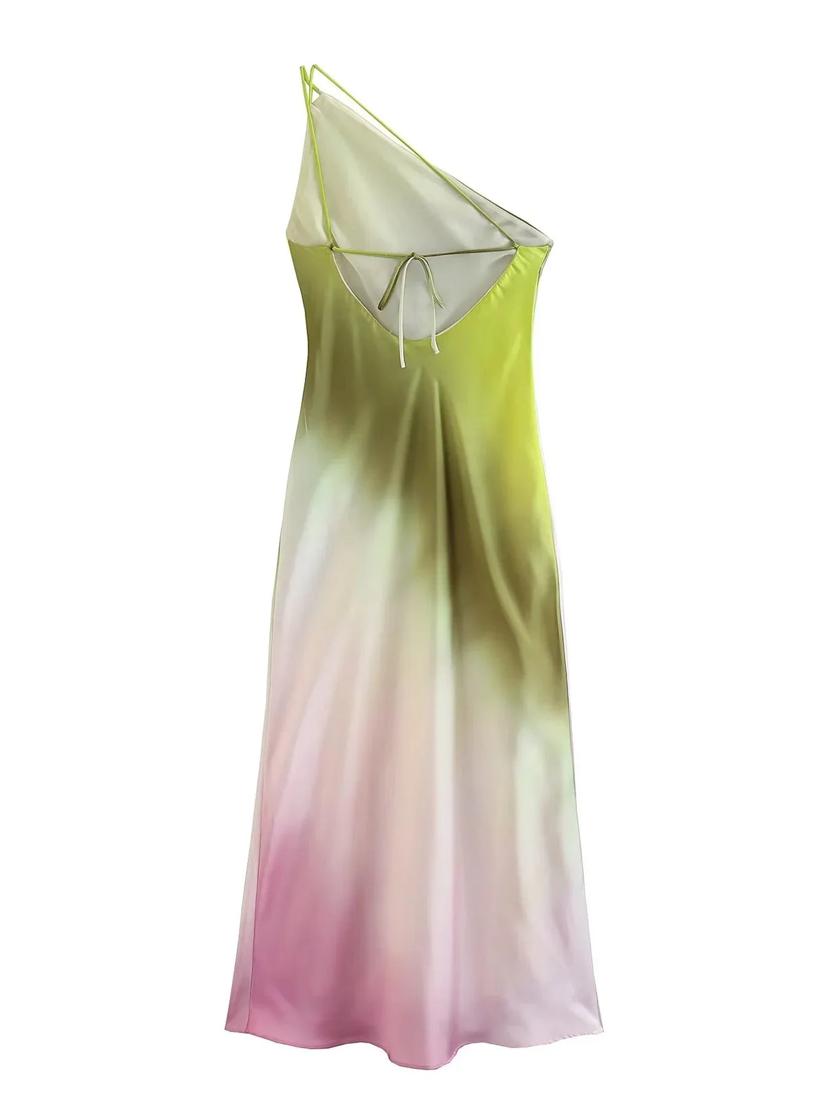 Summer Dress Women's Backless Maxi Party Satin Dress One Shoulder Asymmetrical Sleeveless Sexy Sundress Tie-dyed Long Vestidos
