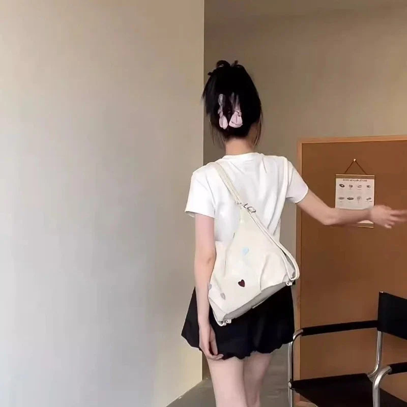 Korean Office Lady Elegant Chic Tote Bags Fashion Y2k Aesthetic Casual Heart Underarm Bag Luxury Design Women Shoulder Handbags