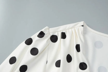 Spring Autumn Polka Dot Print Mini Dress Women Elegant Deep V Neck Flare Sleeve Slim High Waist A Line Short Party Dresses