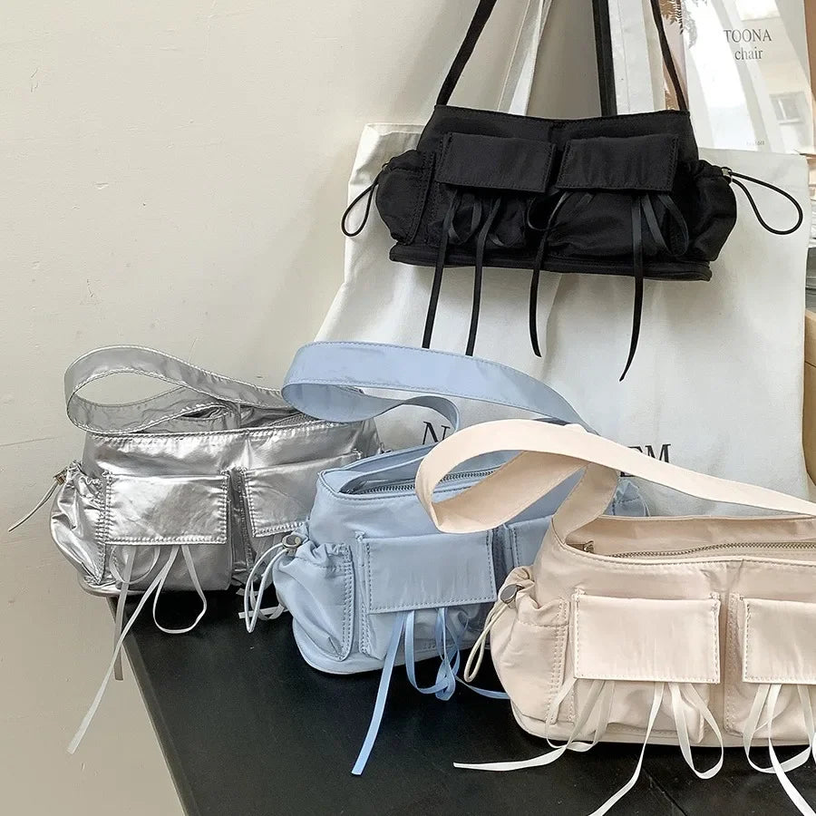 Sweet Girls Bowknot Nylon Shoulder Women Bag Korean Niche Design Bow Summer Travel Beach Bag Female Totes Bags for Women Handbag