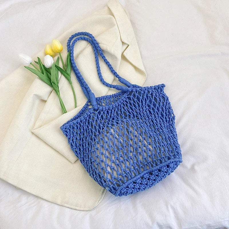 9 Colors Summer Woven Bag For Women Large Capacity Beach Bag Toy Storage Handbag Designer Hollow Out Shoulder Bag 2 Set Tote