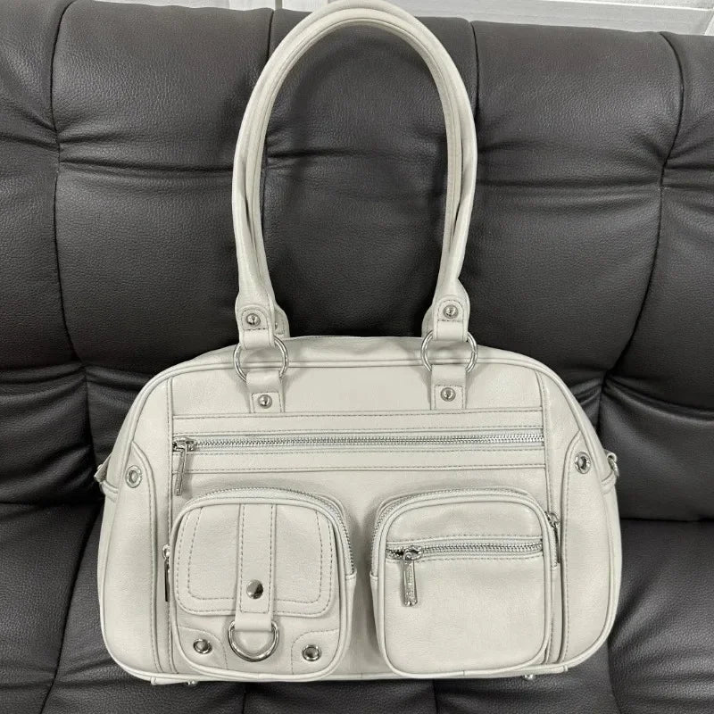 Y2k Vintage Large Capacity Shoulder Bag Women Harajuku Punk PU Motorcycle Handbag Female Gothic Trendy Tote Bag Designer