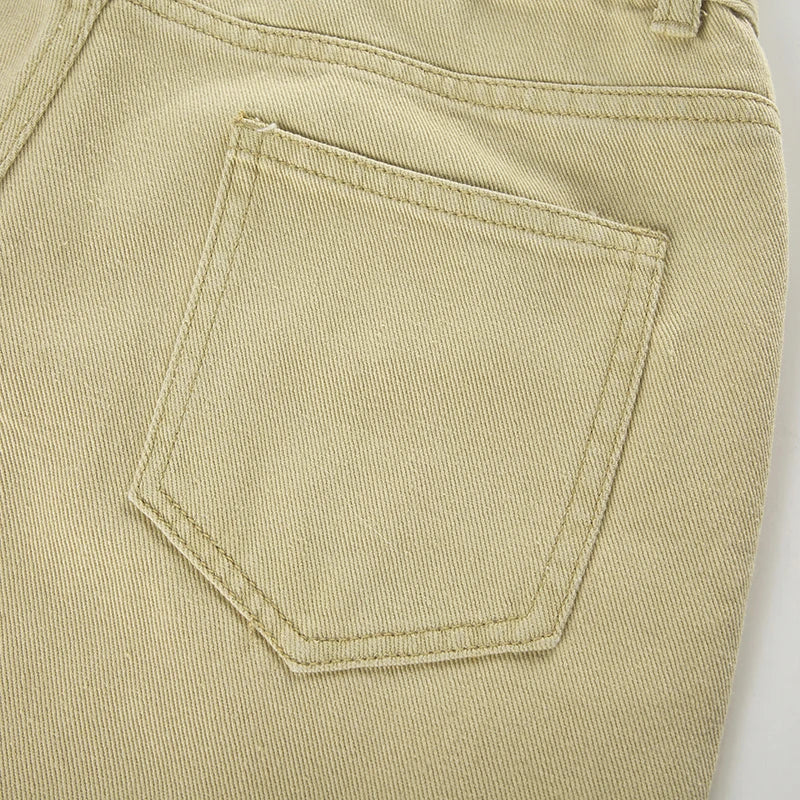 Y2K Casual Women Straight Jeans Khaki Fashion Pocket Cargo Pants Retro 90s Loose Denim Trousers Spring High Street