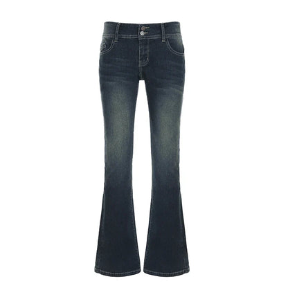 Women Low Waisted Flare Jeans Y2K Streetwear Vintage Casual Fashion Denim Trousers Spring Basic Slim Pants Outfits