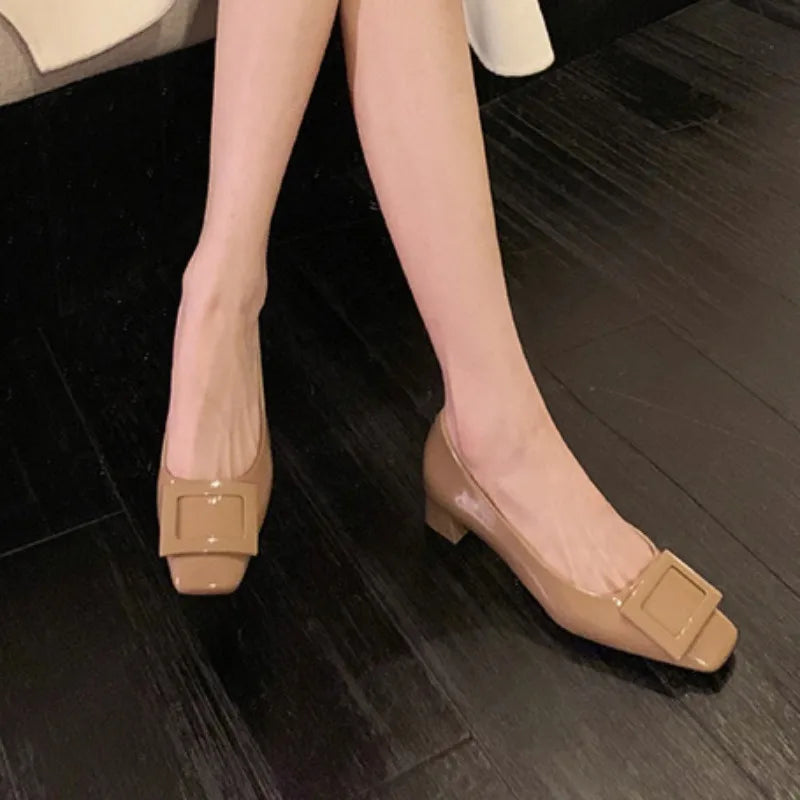 Square buckle commuting women's shoes new style thick heel gentle style square toe elegant temperament high heels women's shoes