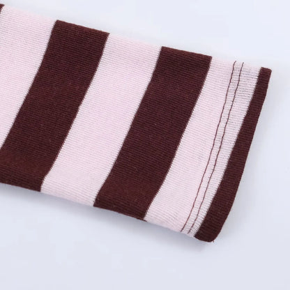 Women's Spring Fashion Versatile Round Neck Striped Short Pullover Top Female Elegant High Street Casual Long Sleeve Top