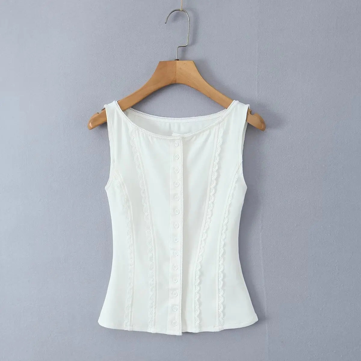 Red White Slim Tank Top Women Sleeveless O Neck Lace Spliced Summer Crop Top Streetwear ropa de mujer