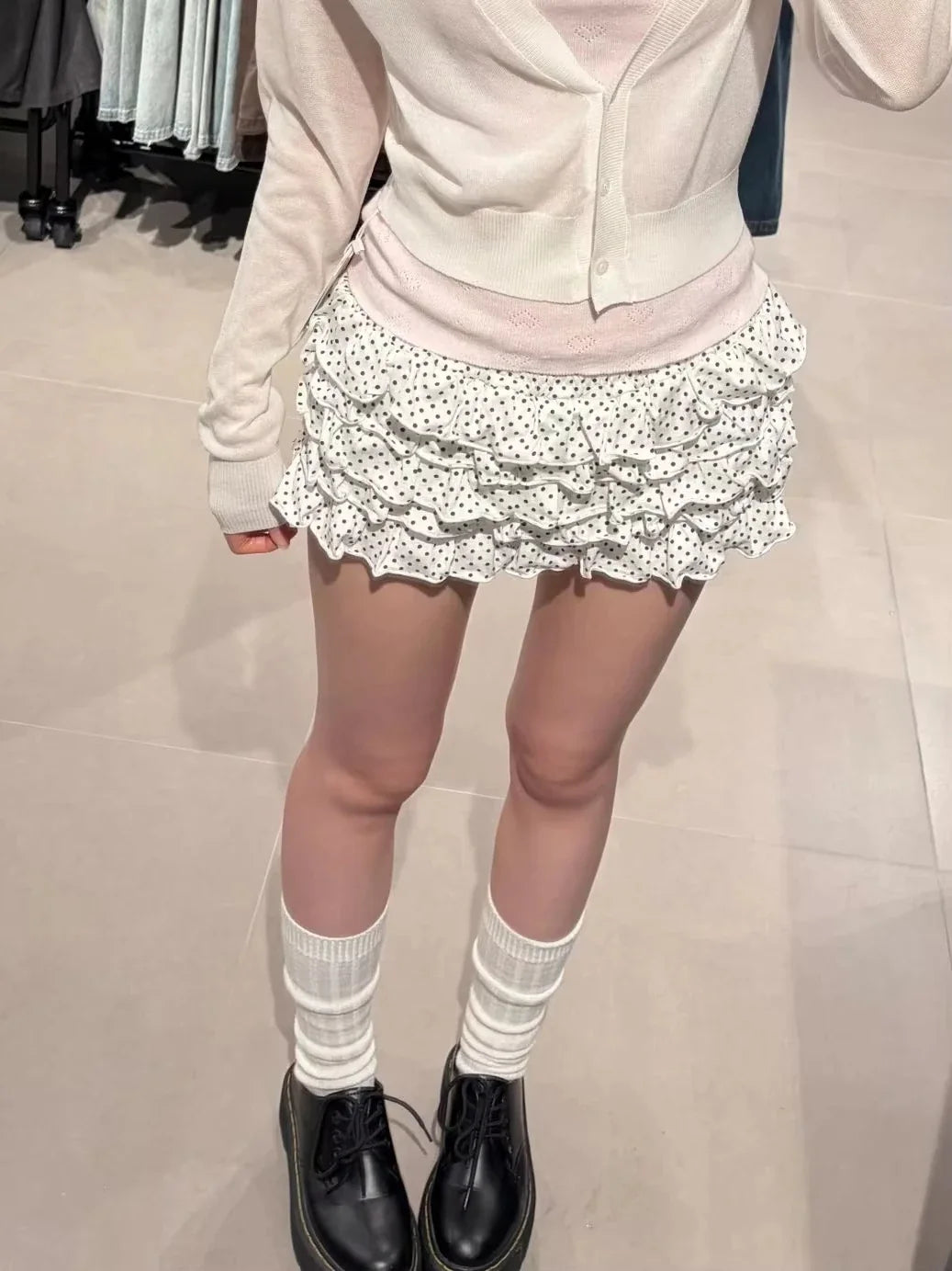 Polka Dot Tiered Skirts Women Summer Elastic Low Waist Lining Ruffles Short Faldas Vintage Sweet Ballet Preppy Style Skirt Y2K