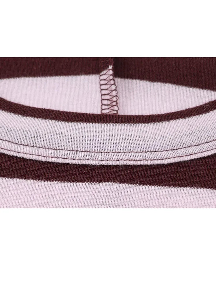 Women's Spring Fashion Versatile Round Neck Striped Short Pullover Top Female Elegant High Street Casual Long Sleeve Top