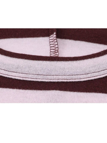 Women's Spring Fashion Versatile Round Neck Striped Short Pullover Top Female Elegant High Street Casual Long Sleeve Top