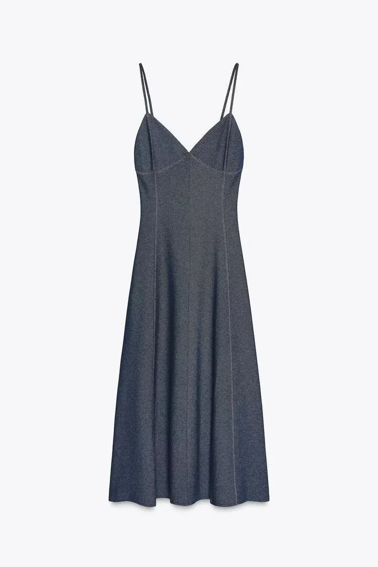 Elegant Off Shoulder Belt Women's Denim Dress Solid Backless Sleeveless Strapless A-line Dresses 2025 Summer Fashion Lady Robes