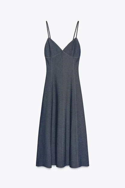 Elegant Off Shoulder Belt Women's Denim Dress Solid Backless Sleeveless Strapless A-line Dresses 2025 Summer Fashion Lady Robes