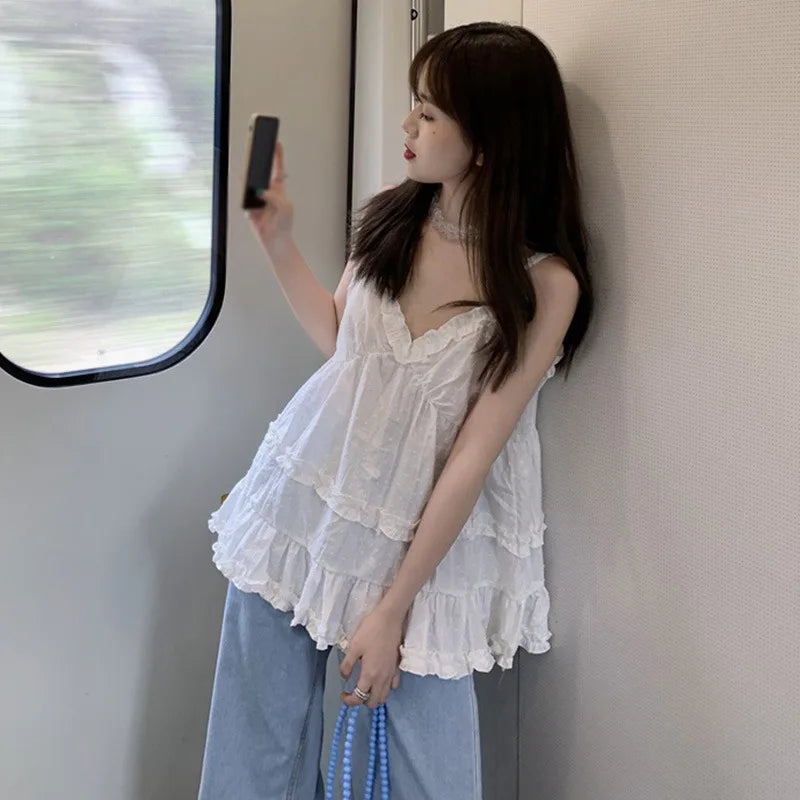 Women's Camisole Tank Tops Korean Style Sweet Casual Spaghetti Straps Vest