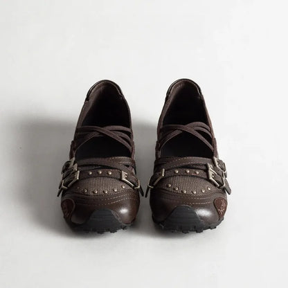 Women's Mary Jane Flat Shoes with Bow Cross Band Soft Bottom Leather Surface Retro Ballet Style Casual Footwear Summer Season