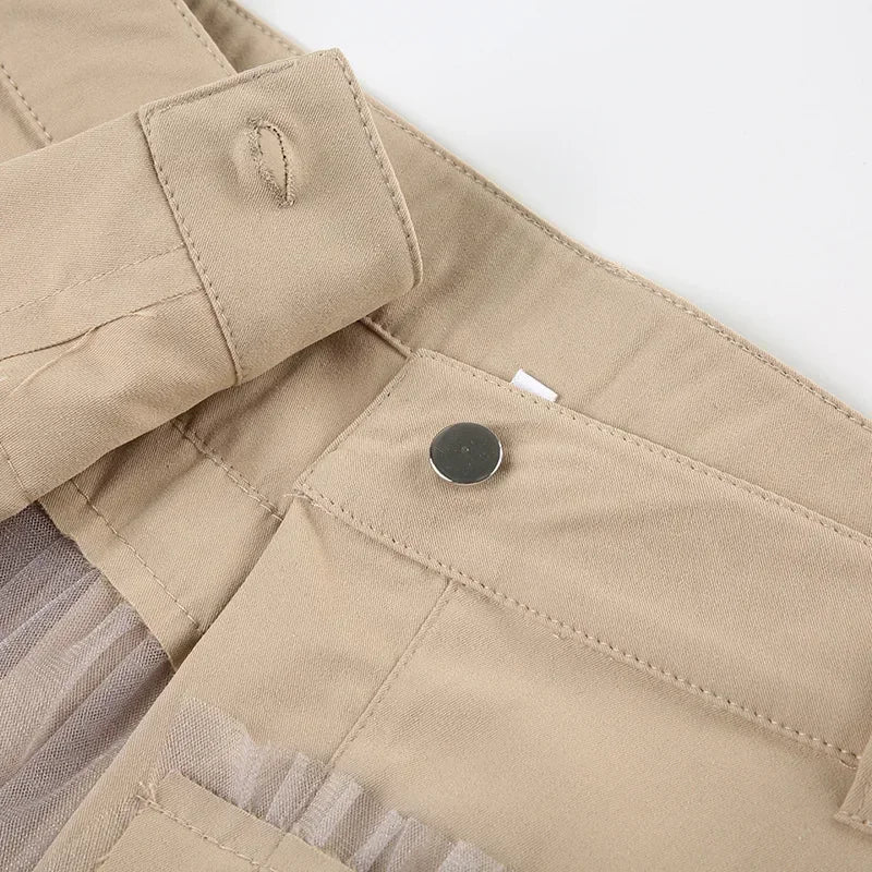 Rhinestone Belts Sexy Y2K Irregular Layered Mesh Cargo Skirts for Womens Summer Fashion High Waist Micro Mini Skirt Female