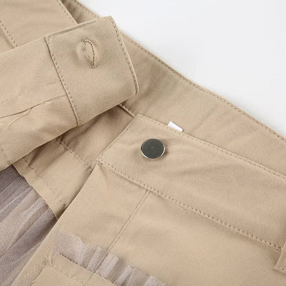 Rhinestone Belts Sexy Y2K Irregular Layered Mesh Cargo Skirts for Womens Summer Fashion High Waist Micro Mini Skirt Female