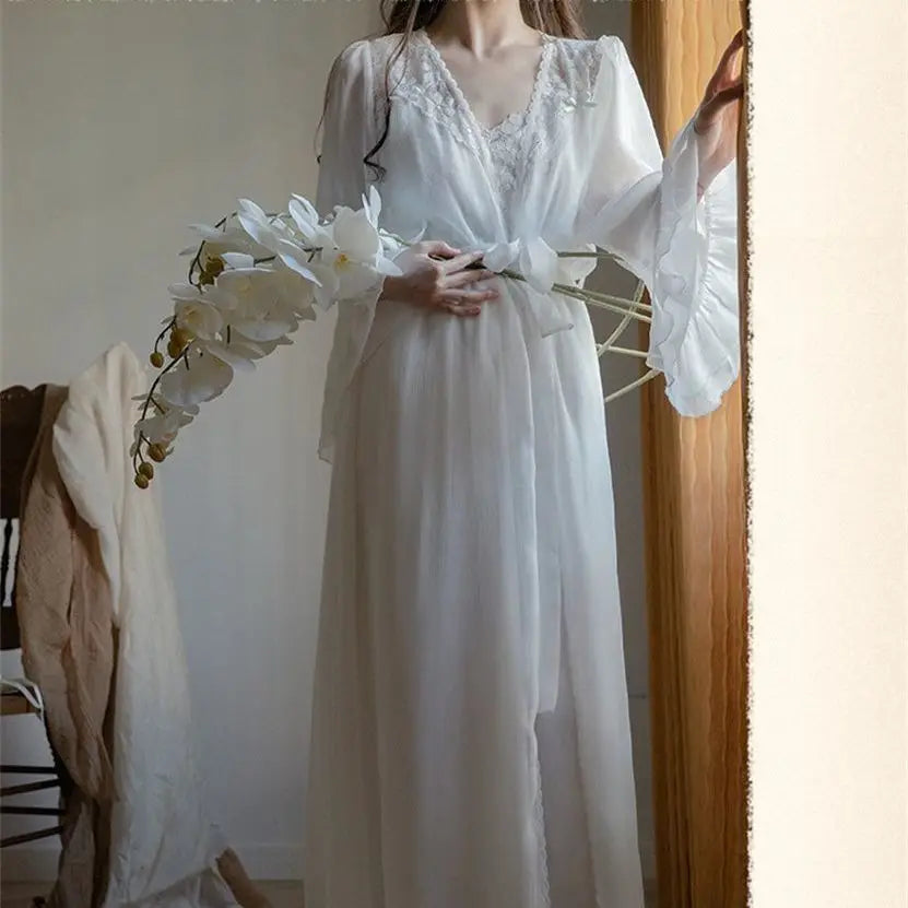 Vintage New French Retro Nightdress Retro Princess Style Nightgown Wedding Morning Gown Fairy Home Lounge Sleepwear Gown Costume